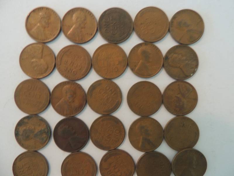 lot 91 image: Wheat Pennies. Unsearched. Qty 25