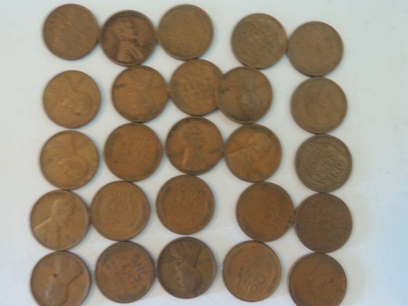 lot 93 image: Wheat Pennies. Unsearched. Qty 25