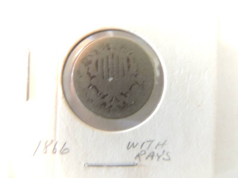 lot 113 image: Shield Nickel with rays 1866 (very faint)