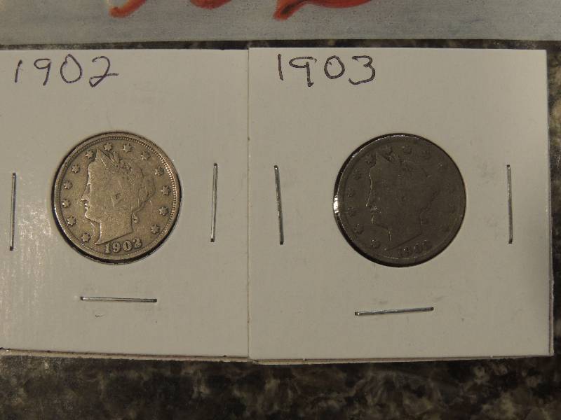 lot 202 image: Liberty head V nickels 1902 & 1903