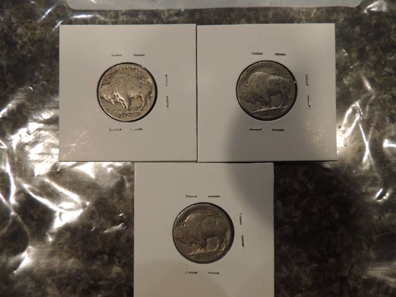 lot 203 image: Buffalo nickels  qty x 3 ( cannot determine dates)