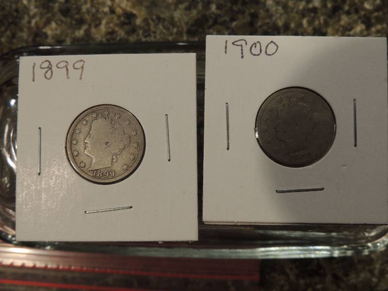 lot 207 image: Liberty head nickel 1900 and 1899 ( good markings)