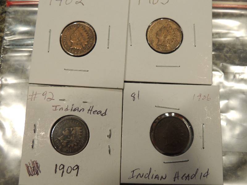 lot 208 image: Indian Head Pennies   1903 crisp, 1909 good, 1906 clean and crisp, 1902 good detail