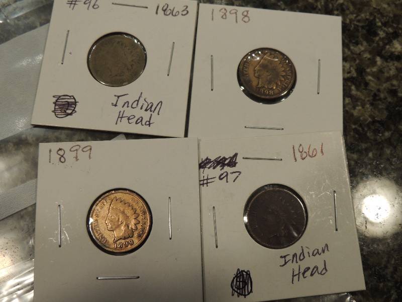 lot 210 image: Indian Head Pennies- 1861, 1863, 1898, 1899 crisp dates