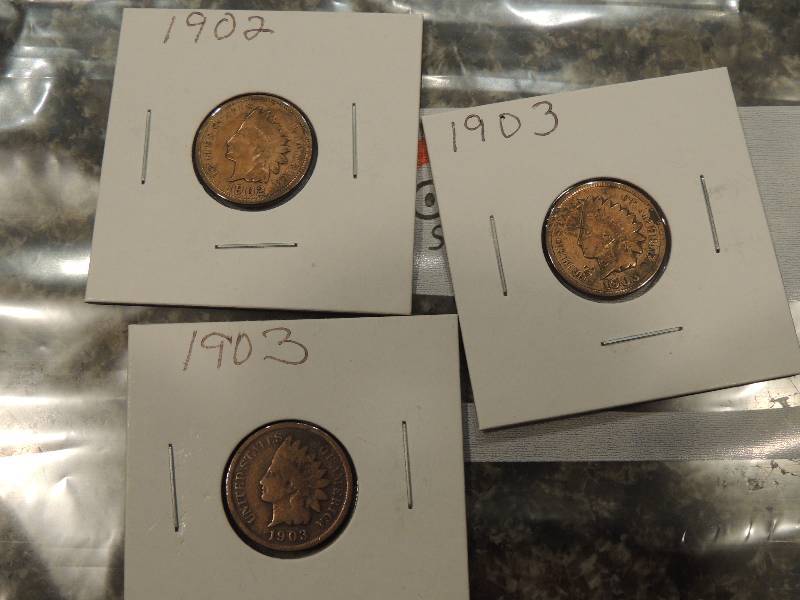 lot 211 image: Indian Head Pennies  1902, 1903, 1903