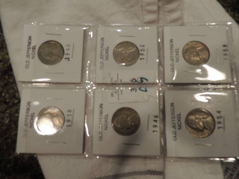 lot 219 image: Jefferson nickel 1946, 1952, 1954, 1959, 1938,1940