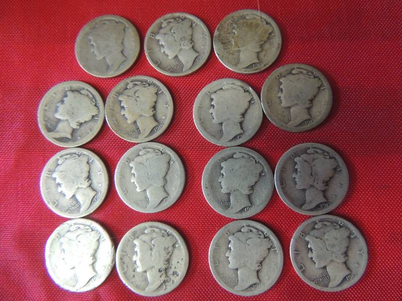lot 156 image: Mercury Head dimes 1916-1919 x 15