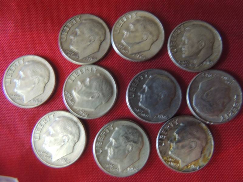 lot 157 image: Roosevelt Dimes 1964. Qty 10.