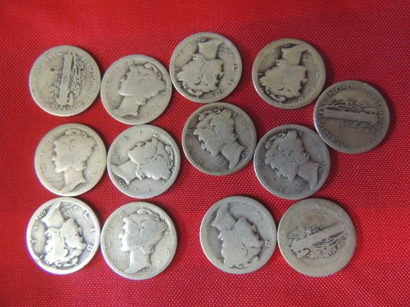 lot 162 image: Mercury Head dimes 1924 x 4, 1925 x 4, 1922 x 2, 1923 x 3