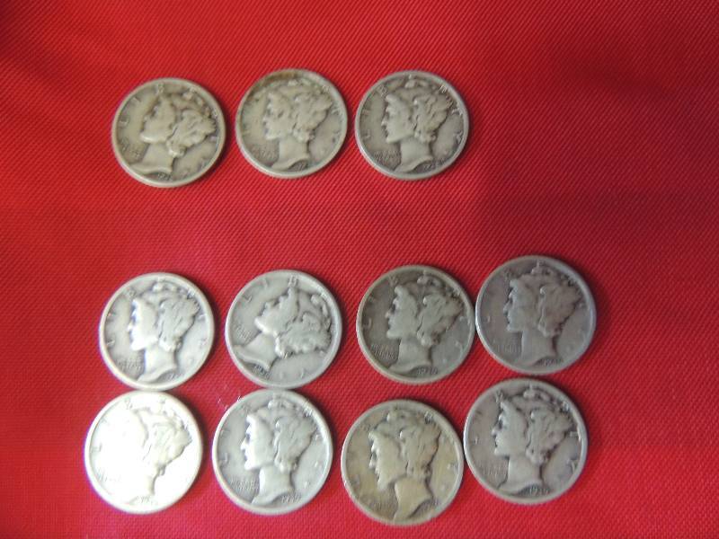 lot 164 image: Mercury Head Dime 1938 x 3 and 1939 x 8