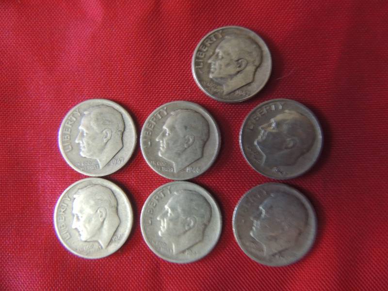 lot 167 image: Roosevelt dimes 1946 x 2 and 1947 x 5