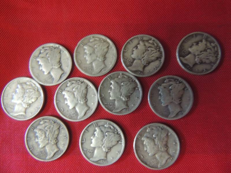 lot 168 image: Mercury head Dimes 1941 x 11