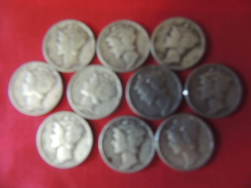 lot 170 image: Mercury head Dimes 1945 x 10
