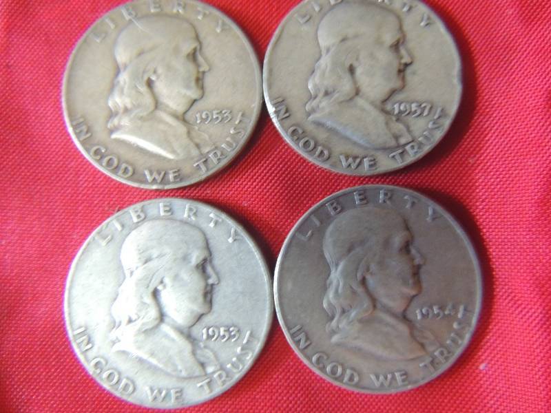 lot 179 image: Franklin half dollar 1953 x 2, 1954, 1957