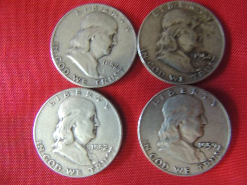 lot 184 image: Franklin half dollar- 1952 x 2, 1954, 1959