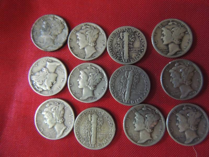 lot 186 image: Mercury head Dimes 1942 D x 12
