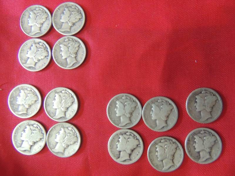lot 191 image: Mercury head Dimes 1935 x 3, 1936 x 2, 1937 x 2, 1938 x 1, 1939 x 3
