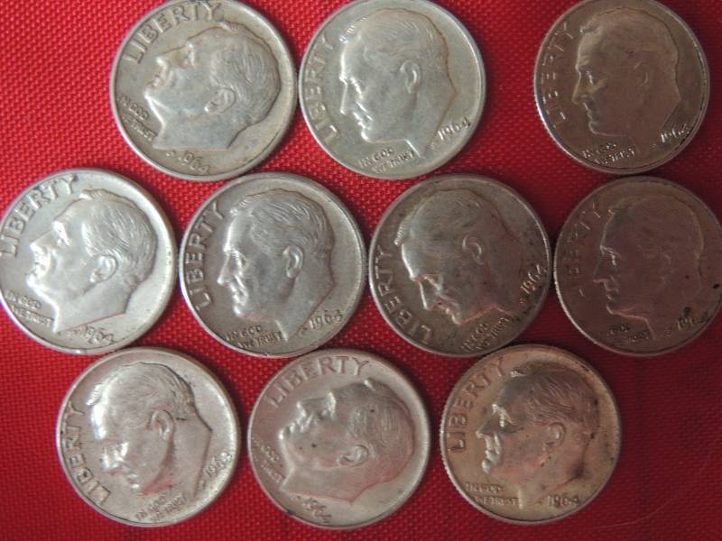 lot 155 image: Roosevelt Dimes 1964  X 10