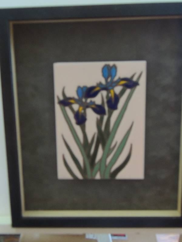 lot 15 image: Artist Unknown Painted tile Iris F 14x12 A 8x6