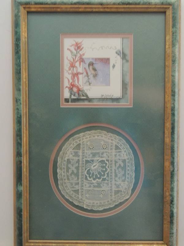 lot 37 image: Collins, Deb    Lithograph with tatting Hummingbird 19 12 x 12 12