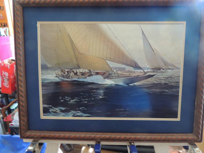 lot 45 image: Unknown Artist Lithograph Nautical F 22x29 No glass some scars on frame