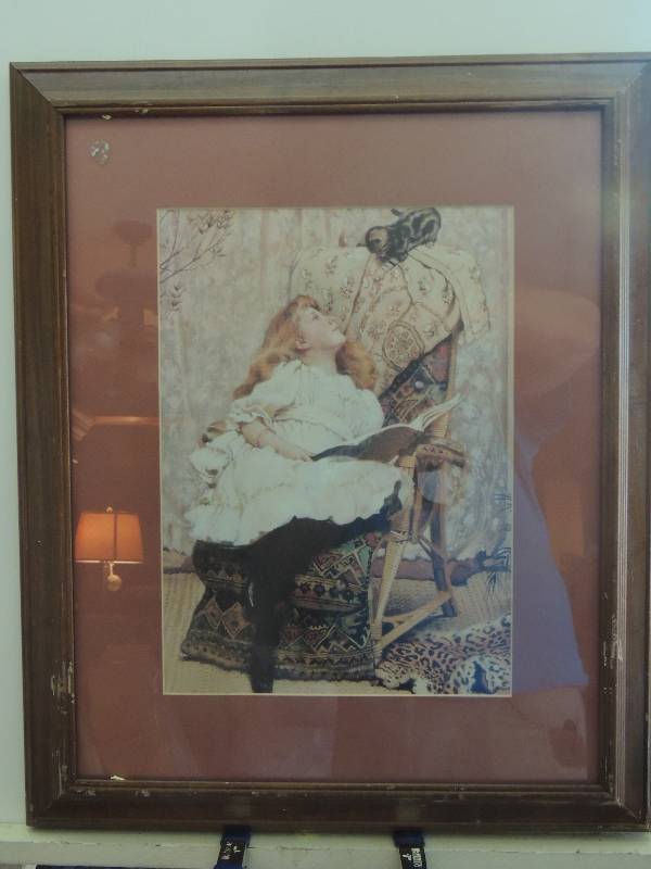 lot 53 image: Unknown Artist Lithograph Girl with Kitten F 23x19