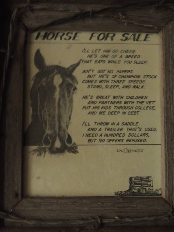 lot 68 image: Carpenter, Dan    Print, Rustic barbwire frame, Horse For Sale F 13x11