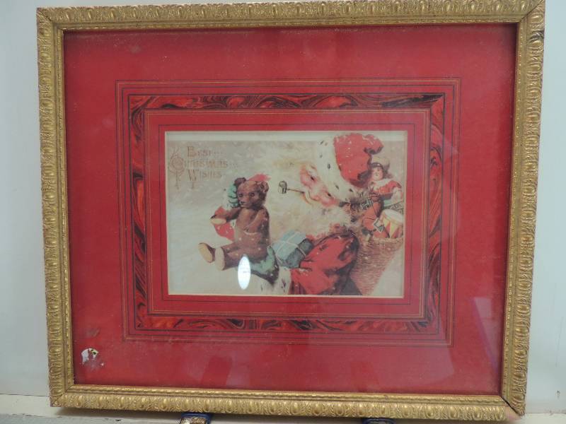 lot 71 image: Vintage Christmas card Santa and bear F 12x14