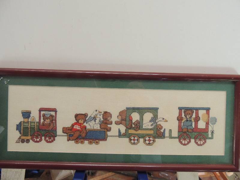 lot 72 image: Needlepoint Train with bears and geese F 8 12x22