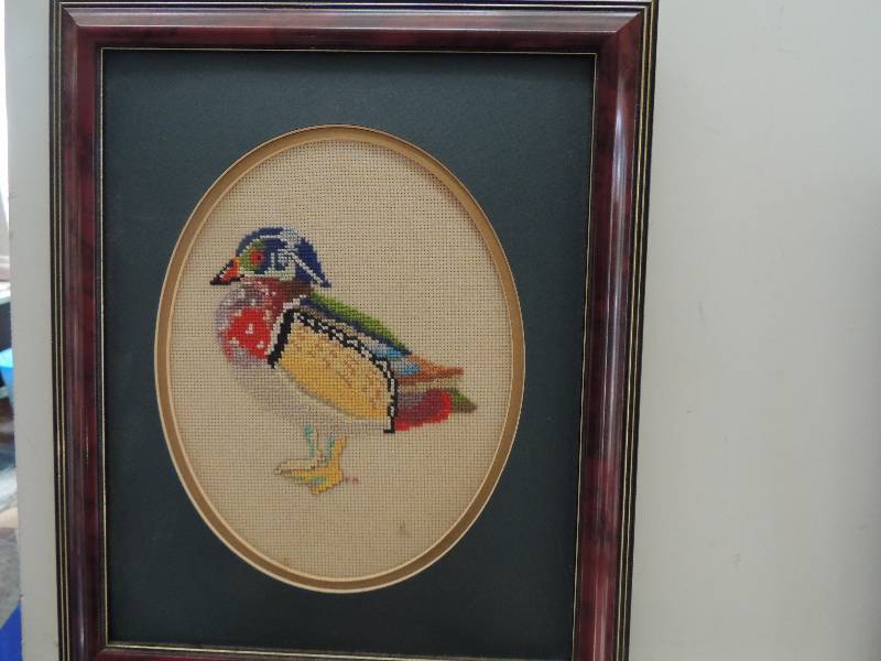 lot 88 image: Needlepoint no glass Wood Duck F 10x12