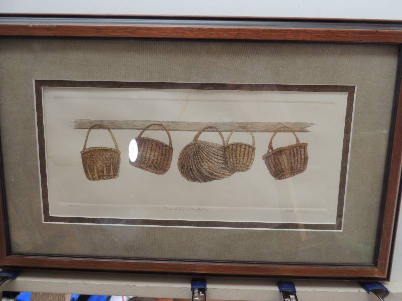 lot 94 image: Hinson, Martha    SN 48350 Lithograph Baskets and baskets F 14x23 Some staining due to water damage frame fine