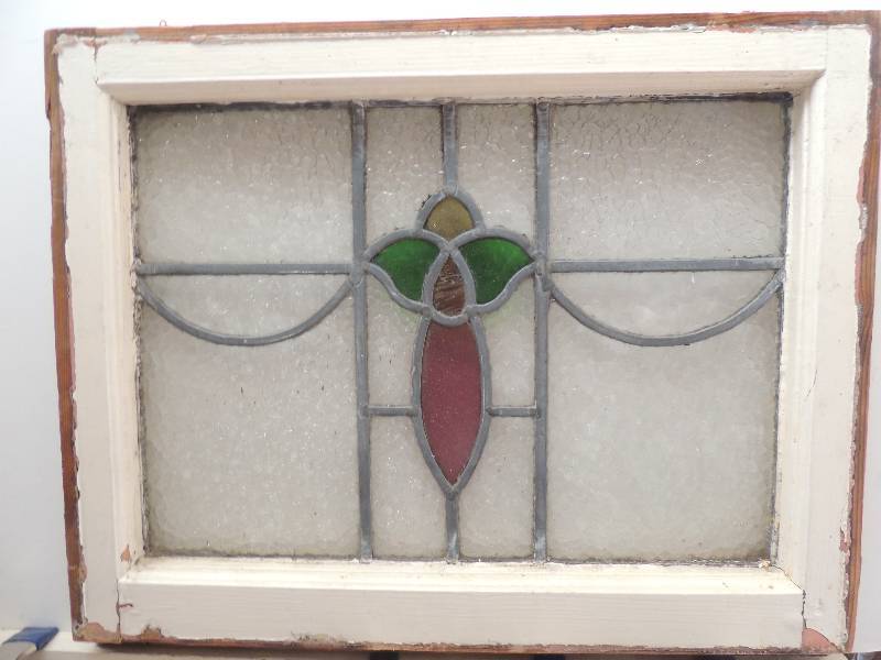 lot 97 image: Stained Glass in Window F 18x22 12 Chains for hanging attached ( very heavy)