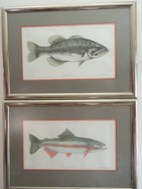 lot 105 image: 2 pieces Tank Raee () artist proof Rainbow trout and artist proof Large mouth bass 15x21 12