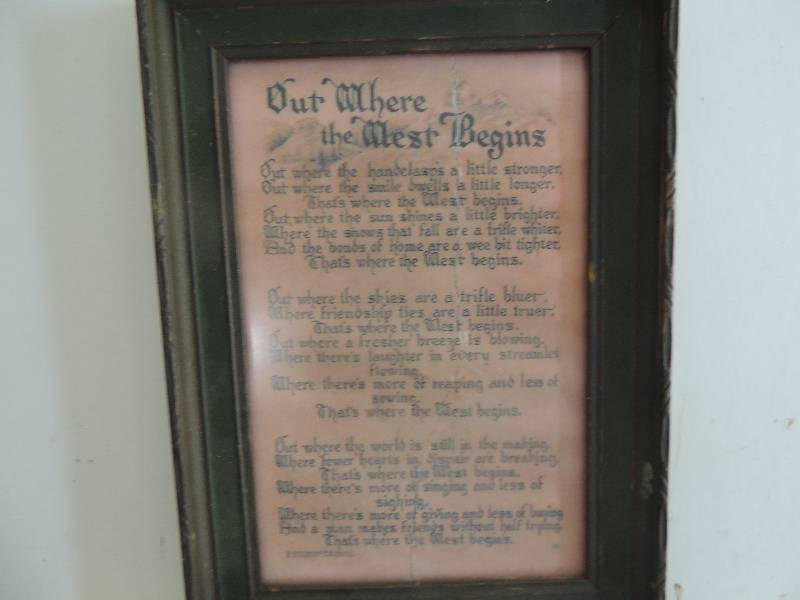 lot 109 image: framed Vintage Poem Out Where the West begins 7x5