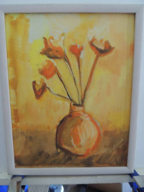 lot 110 image: Judy oil on canvas flowers F 15x12