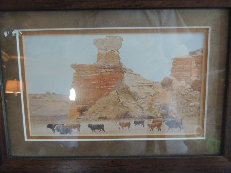 lot 117 image: Artist unknown  lithograph Cattle at cap rock 8x11