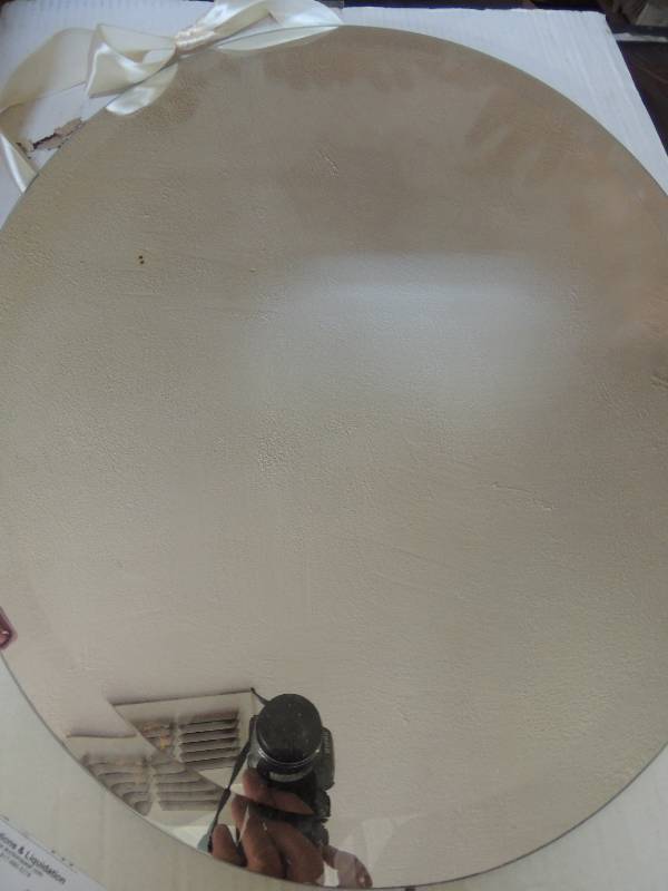 lot 120 image: Beveled Oval mirror on ribbon 22x18 Vintage