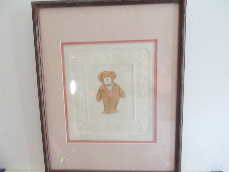 lot 124 image: Olson SN 86250 colored lithograph on embossed paper Mr. Bear 15x12