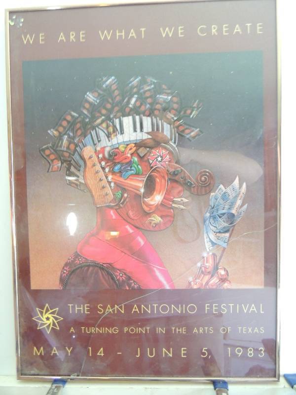 lot 125 image: San Antonio festival 1983 poster 17x24 cracked glass