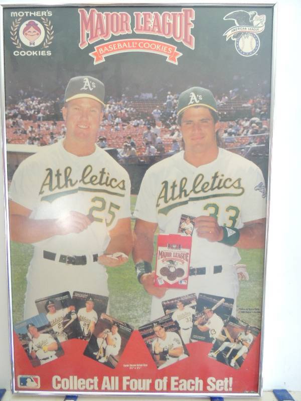 lot 128 image: Mothers Cookie Major League Baseball advertisement with McGuire and Conseco 18 x 27