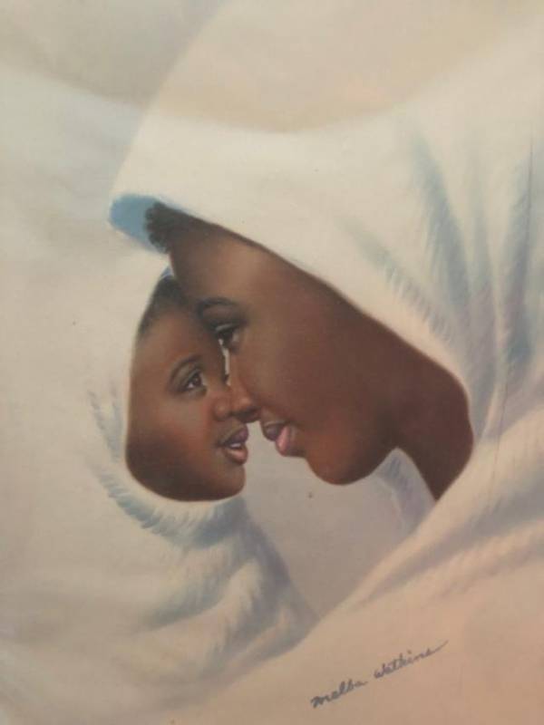 lot 9 image: Watkins, Melba     Printed on Canvas Mother and Child F 30x26 A 26x22
