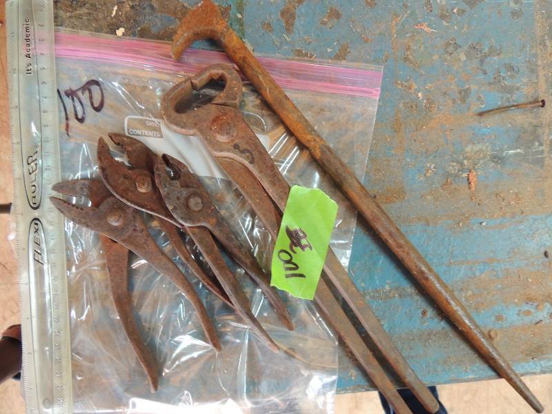 lot 100 image: Crimper, vintage pliers and driver