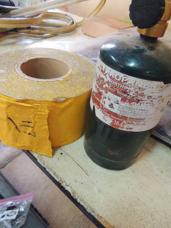 lot 113 image: Propane torch  and  ROLL OF 4 WIDE YELLOW NON SLIP