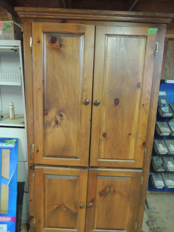 lot 157 image: Wood entertainment cabinet 38x24x72