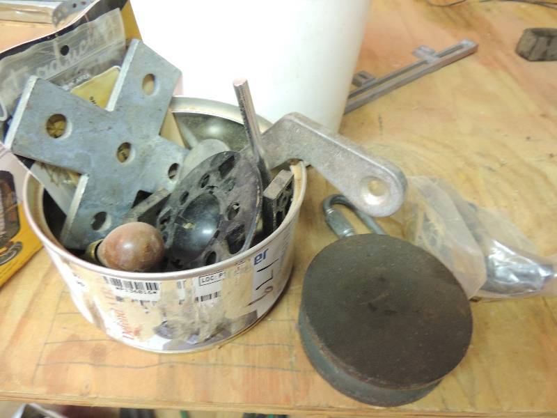 lot 179 image: Oil filter, bucket of nails and assorted tools