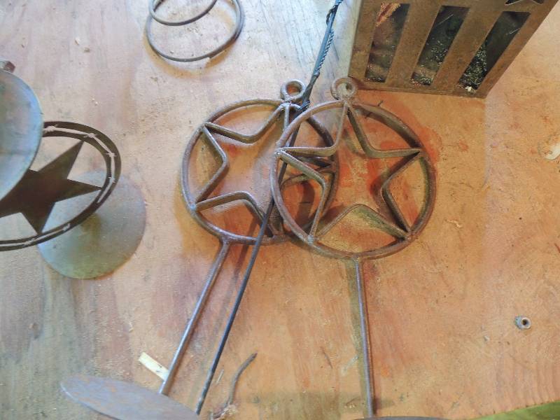 lot 202 image: METAL STAR CANDLEHOLDER, X 2 FOR THE WALL METAL STAR  CANDLE HOLDER X 1 TREE TOPPER STAR