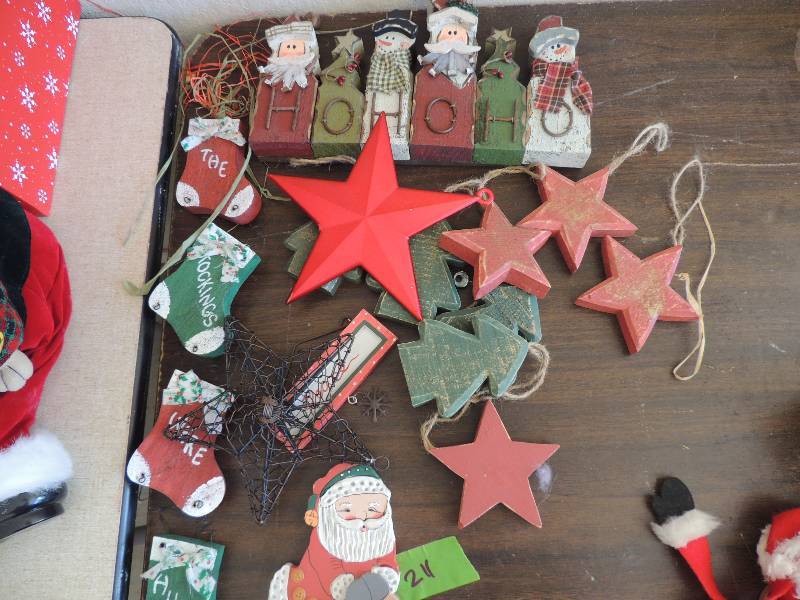 lot 211 image: Christmas dcor -  STOCKINGS WERE HUNG ( WALL DCOR) STAR ORNAMENTS, TREE ORNAMENTS  AND MORE(as pictured