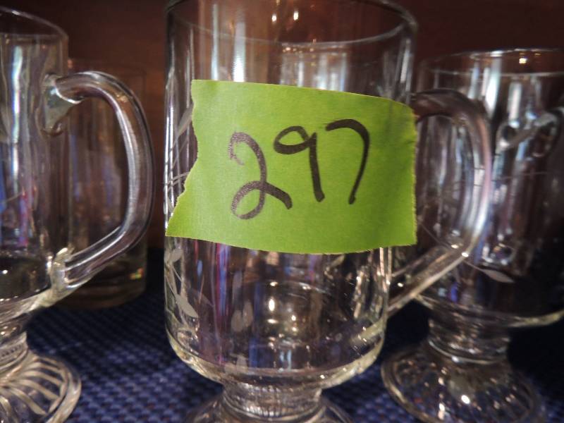 lot 297 image: 6 floral glasses with handles and 2 wine glasses
