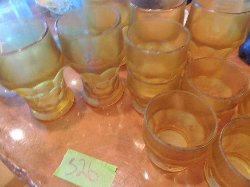 lot 326 image: 6 small  amber glasses and 5 lg. glasses all match