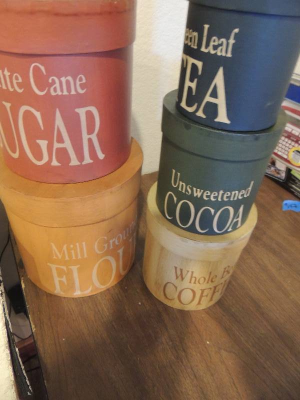 lot 348 image: Decorative containers - SUGAR, FLOUR, TEA, COFFEE, COCOA as shown
